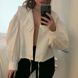 Zara embroidered puff sleeve top